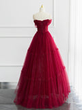 Burgundy Shiny Tulle Long Prom Dress, Beautiful A-Line Off the Shoulder Evening Dress HZ0429