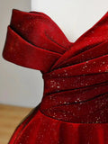 Burgundy Satin and Black Tulle Long Prom Dress, A-Line Off the Shoulder Party Dress HZ0429