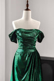 Pretty Floor Length Green Prom Dress, Off the Shoulder Evening Party Dress HZ0429