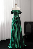 Pretty Floor Length Green Prom Dress, Off the Shoulder Evening Party Dress HZ0429