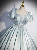 Beautiful Satin Floor Length Prom Dress, A-Line Short Sleeve Evening Party Dress HZ0429