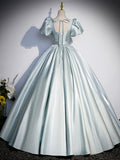 Beautiful Satin Floor Length Prom Dress, A-Line Short Sleeve Evening Party Dress HZ0429