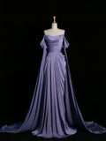 Elegant Satin Long Prom Dress, Purple Draped Bodice Formal Party Dress HZ0429