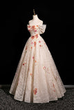 Champagne Lace Sequins Long Prom Dress, Lovely Off the Shoulder Party Dress HZ0429