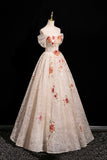 Champagne Lace Sequins Long Prom Dress, Lovely Off the Shoulder Party Dress HZ0429