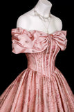 Pink Floral Jacquard Corset Gown, Sweetheart Neck Puffy Sleeve Formal Dress for Party Prom HZ0429