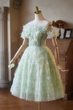 Green Tulle Sequins Short Prom Dress, Lovely A-Line Evening Party Dress HZ0429
