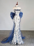 Mermaid Sequins Long Prom Dress, Sliver Off the Shoulder Party Evening Dress HZ0429
