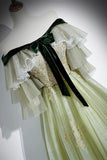 Green Tulle Sequins Long Prom Dress, Lovely Off the Shoulder Party Dress HZ0429