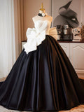 White and Black Satin Long Prom Dress, Beautiful A-Line Party Formal Dress HZ0429