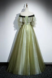 Green Tulle Sequins Long Prom Dress, Lovely Off the Shoulder Party Dress HZ0429