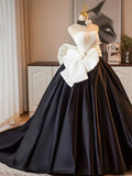 White and Black Satin Long Prom Dress, Beautiful A-Line Party Formal Dress HZ0429