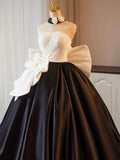 White and Black Satin Long Prom Dress, Beautiful A-Line Party Formal Dress HZ0429