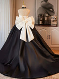 White and Black Satin Long Prom Dress, Beautiful A-Line Party Formal Dress HZ0429