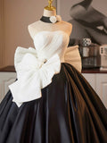 White and Black Satin Long Prom Dress, Beautiful A-Line Party Formal Dress HZ0429