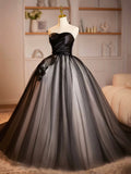 Black Strapless Tulle Long Prom Dress, Beautiful A-Line Sweetheart Neck Formal Party Dress HZ0429