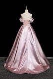 Pink Satin Lace Long Prom Dress, Beautiful A-Line Evening Party Dress HZ0429