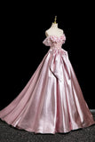 Pink Satin Lace Long Prom Dress, Beautiful A-Line Evening Party Dress HZ0429