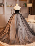 Black Strapless Tulle Long Prom Dress, Beautiful A-Line Sweetheart Neck Formal Party Dress HZ0429