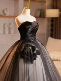 Black Strapless Tulle Long Prom Dress, Beautiful A-Line Sweetheart Neck Formal Party Dress HZ0429