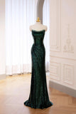 Green Sequins Long Prom Dress, Mermaid Off the Shoulder Evening Party Dress HZ0429