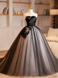 Black Strapless Tulle Long Prom Dress, Beautiful A-Line Sweetheart Neck Formal Party Dress HZ0429
