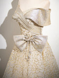 Champagne Glitter Sequins Floor Length Party Dress, Off the Shoulder Evening Prom Dress HZ0429