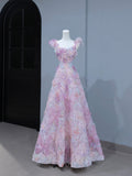 A-Line Purple Pink Tulle Flowers Long Prom Dress, Beautiful Evening Party Dress HZ0429