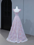 A-Line Purple Pink Tulle Flowers Long Prom Dress, Beautiful Evening Party Dress HZ0429