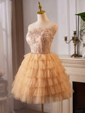 Lovely Tulle Layer Knee Length Prom Dress, A-Line Strapless Evening Party Dress HZ0429