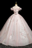 Pink Tulle Lace Long Prom Dress, A-Line Off the Shoulder Party Dress HZ0429