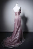 Pink Off-the-Shoulder Tulle Evening Gown - Ruched Bodice Mermaid Formal Dress with Beaded Neckline HZ0429