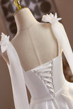 White Satin Knee Length Prom Dress, Lovely A-Line Party Dress White Bow HZ0429