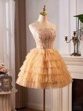Lovely Tulle Layer Knee Length Prom Dress, A-Line Strapless Evening Party Dress HZ0429