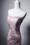 Pink Off-the-Shoulder Tulle Evening Gown - Ruched Bodice Mermaid Formal Dress with Beaded Neckline HZ0429