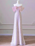 Pink Tulle Beads Long Prom Dress, Beautiful Off the Shoulder Evening Party Dress HZ0429