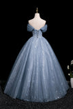 Beautiful Blue Butterfly Appliques Sequins Prom Dress, A-Line Backless Party Dress HZ0429