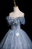 Beautiful Blue Butterfly Appliques Sequins Prom Dress, A-Line Backless Party Dress HZ0429
