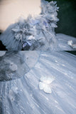 Beautiful Blue Butterfly Appliques Sequins Prom Dress, A-Line Backless Party Dress HZ0429