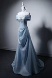 Light Blue Off-the-Shoulder Evening Gown with Floral Embroidery HZ0429