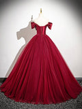 Burgundy Satin Tulle Long Prom Dress, Elegant A-Line Formal Party Dress HZ0429
