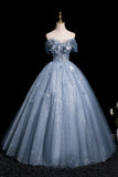 Beautiful Blue Butterfly Appliques Sequins Prom Dress, A-Line Backless Party Dress HZ0429