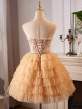 Lovely Tulle Layer Knee Length Prom Dress, A-Line Strapless Evening Party Dress HZ0429