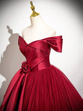 Burgundy Satin Tulle Long Prom Dress, Elegant A-Line Formal Party Dress HZ0429