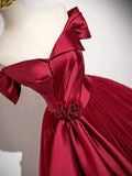 Burgundy Satin Tulle Long Prom Dress, Elegant A-Line Formal Party Dress HZ0429