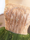 Green Tulle Layer Knee Length Prom Dress, A-Line Strapless Evening Party Dress HZ0429