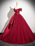 Burgundy Satin Tulle Long Prom Dress, Elegant A-Line Formal Party Dress HZ0429