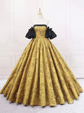 Black and Yellow Printed Pattern Long Prom Dress, Elegant Off the Shoulder Formal Dress HZ0429