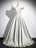 Light Green Long A-Line Princess Dress, Beautiful Off the Shoulder Evening Prom Dress HZ0429