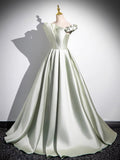 Light Green Long A-Line Princess Dress, Beautiful Off the Shoulder Evening Prom Dress HZ0429